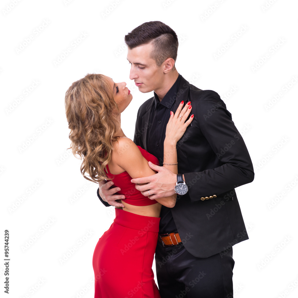 Young elegant loving couple portrait, isolated on white Young elegant loving couple portrait, isolated on white
