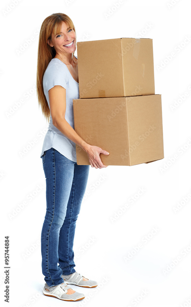 Beautiful lady with moving box. Beautiful lady with moving box.