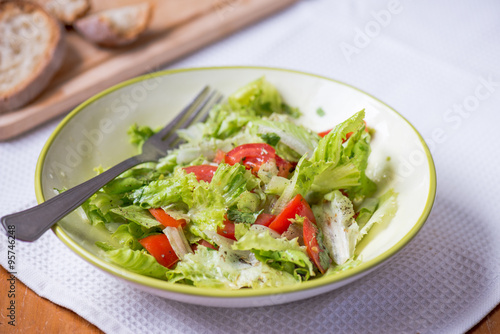 salad with lettuce leaves  cucumber and tomatoes