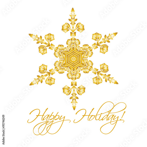  Christmas background with hand-drawn realistic snowflake Isolated on white, golden color.