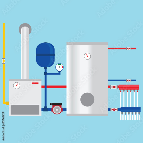 Gas boiler in the cottage. Vector.