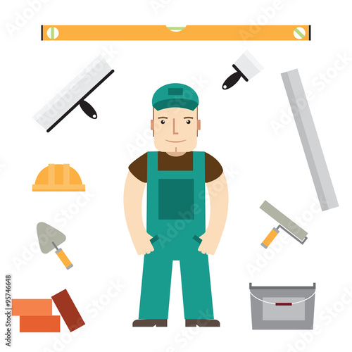 Builder and buildaing tools. Vector.