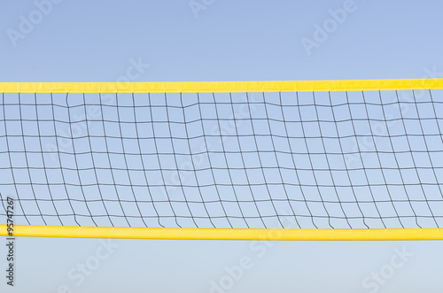 A beach volleyball net on blue sky