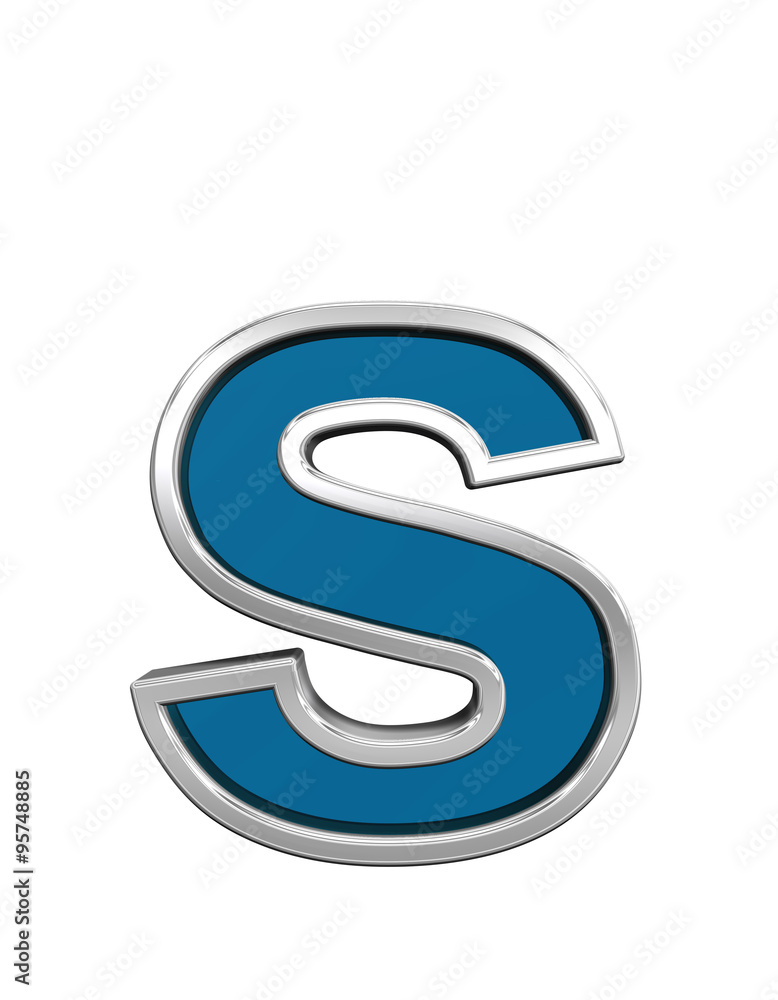 One lower case letter from blue glass with chrome frame alphabet set, isolated on white. Computer generated 3D photo rendering. One lower case letter from blue glass with chrome frame alphabet set, isolated on white. Computer generated 3D photo rendering.