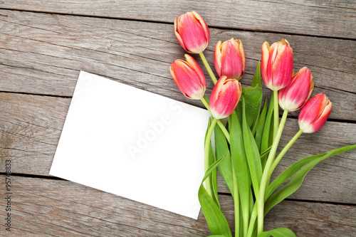 Fototapeta Naklejka Na Ścianę i Meble -  Colorful tulips and greeting card