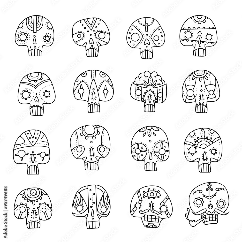 Skulls outlines set