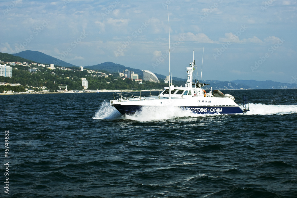 Coast Guard boat patrols the coast of Sochi Coast Guard boat patrols the coast of Sochi