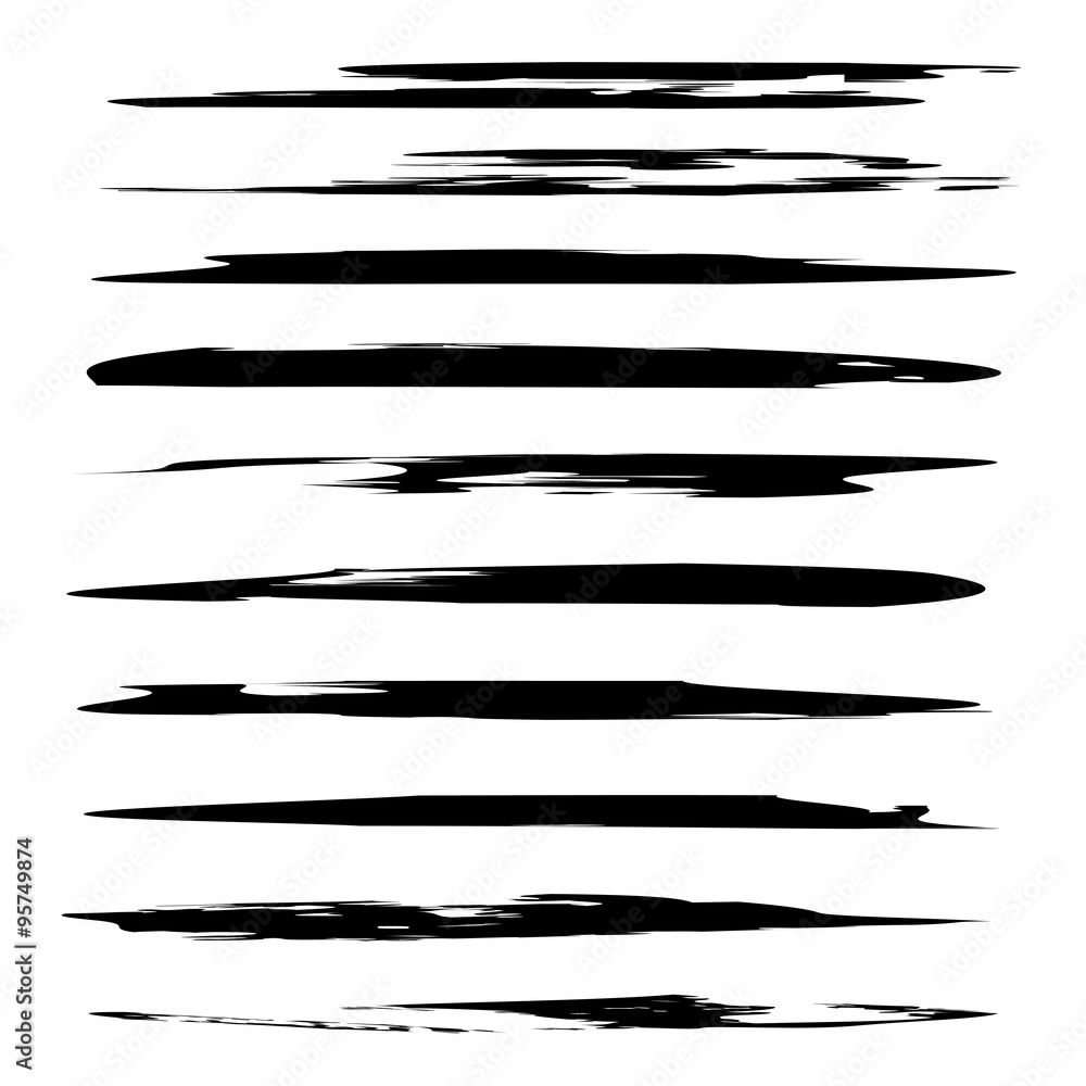 Collection or set of black paint hand made creative brush strokes Collection or set of black paint hand made creative brush strokes