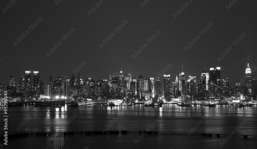 new york city skyline at night, midtown nyc