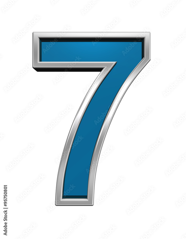 One digit from blue glass with chrome frame alphabet set, isolated on white. Computer generated 3D photo rendering. One digit from blue glass with chrome frame alphabet set, isolated on white. Computer generated 3D photo rendering.