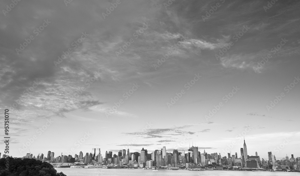 new york city skyline over hudson river