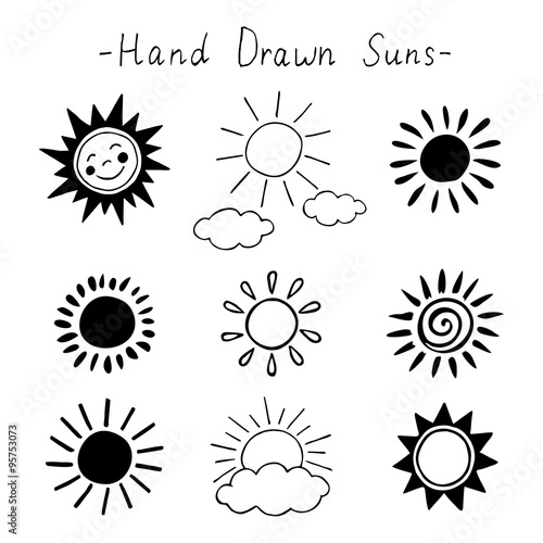 Hand drawn sun icon set. Vector illustration.