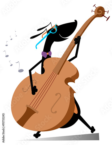 Cartoon dachshund plays on contrabass 
