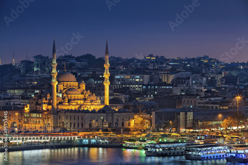Istanbul. Image of Istanbul with Yeni Cami Mosque during twilight blue hour. © rudi1976