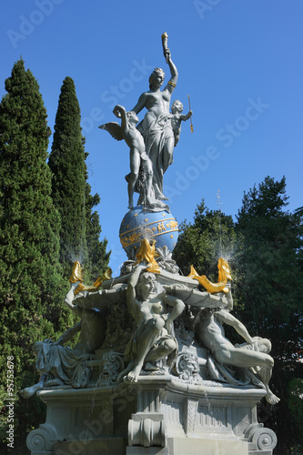 Fountain Goddess of the Night. The sculpture composition with fountains The Night (Goddess of the Night) in park of Gurzuf, Crimea. Baroque style, 19 century. photo