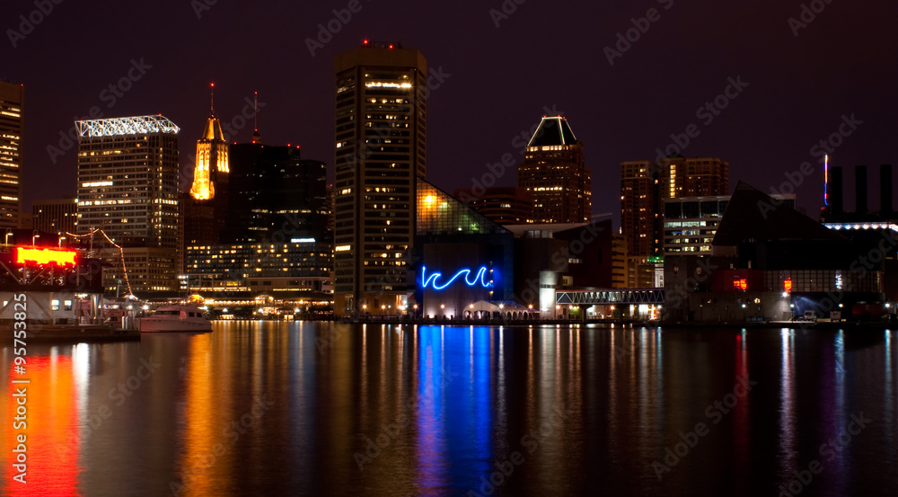 Baltimore Inner Harbor at night