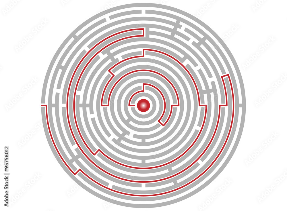 Circular labyrinth abstract, logic puzzle, path to the goal Circular labyrinth abstract, logic puzzle, path to the goal