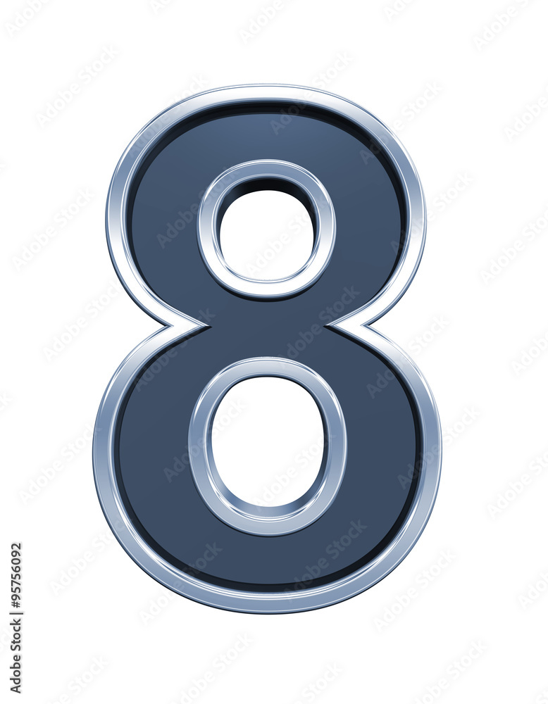 One digit from grey glass with chrome frame alphabet set, isolated on white. Computer generated 3D photo rendering. One digit from grey glass with chrome frame alphabet set, isolated on white. Computer generated 3D photo rendering.