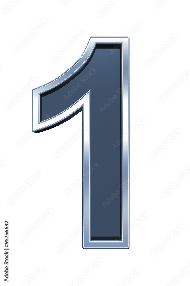 One digit from grey glass with chrome frame alphabet set, isolated on white. Computer generated 3D photo rendering. One digit from grey glass with chrome frame alphabet set, isolated on white. Computer generated 3D photo rendering.