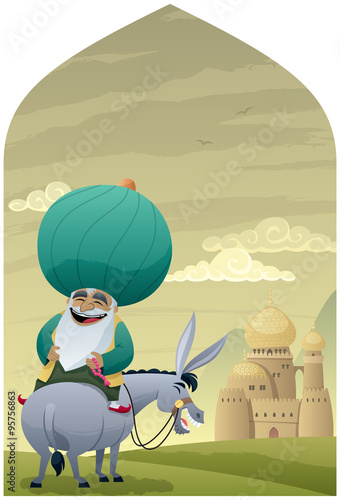 Nasreddin Hodja 2 / Cartoon of Nasreddin Hodja on his donkey. photo