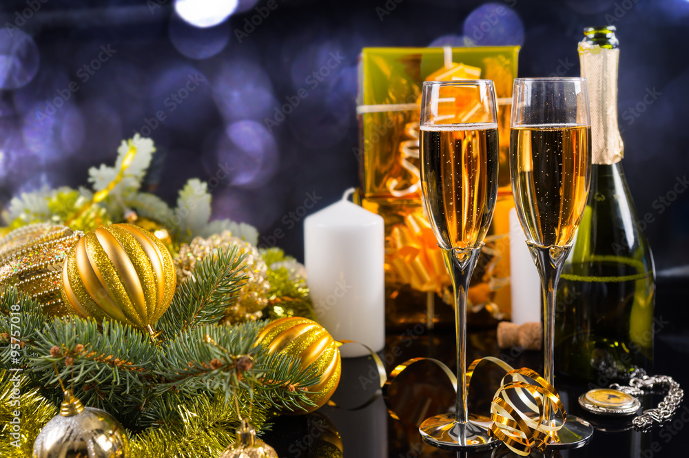Glasses of Champagne in Festive Still Life Glasses of Champagne in Festive Still Life