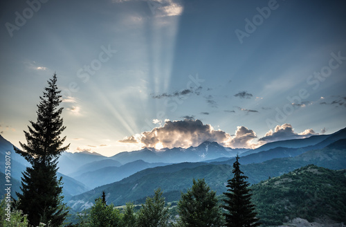 View on Caucasus mountains in Svanetia region  Georgia
