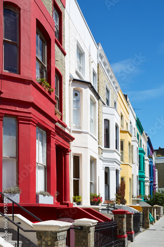 Colorful english houses facades in London near Portobello road #95758289