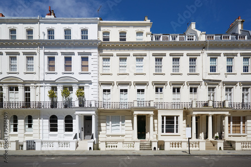 White luxury houses facades in London, Kensington and Chelsea 