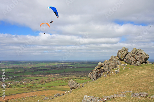 Paragliders above Sourton Tor, Dartmoor photo