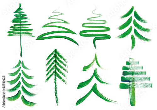 Watercolor Christmas trees, vector set