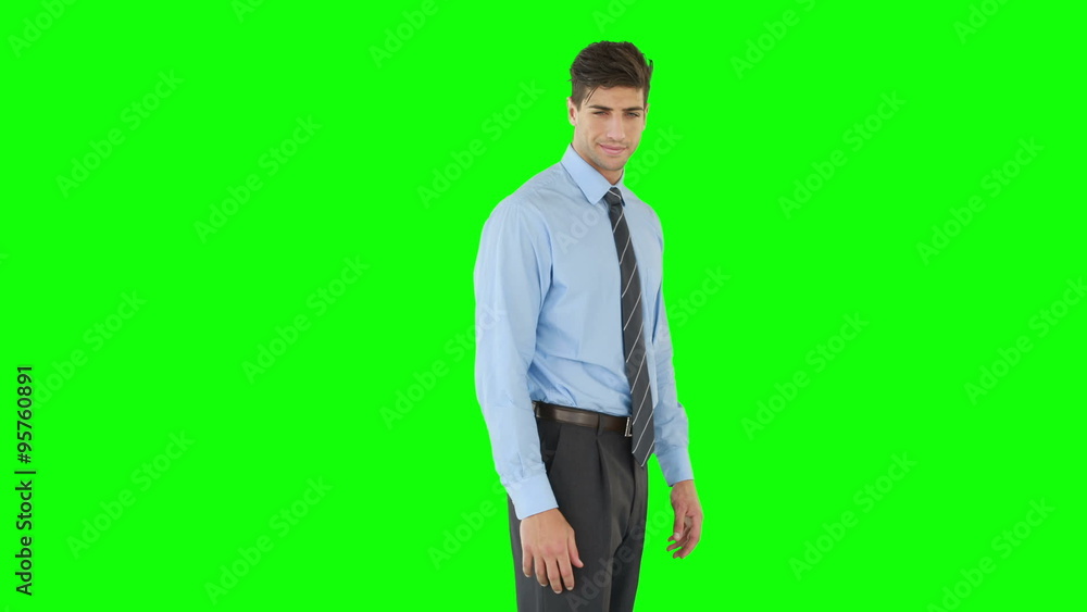 Businessman scrolling on invisible screen Businessman scrolling on invisible screen
