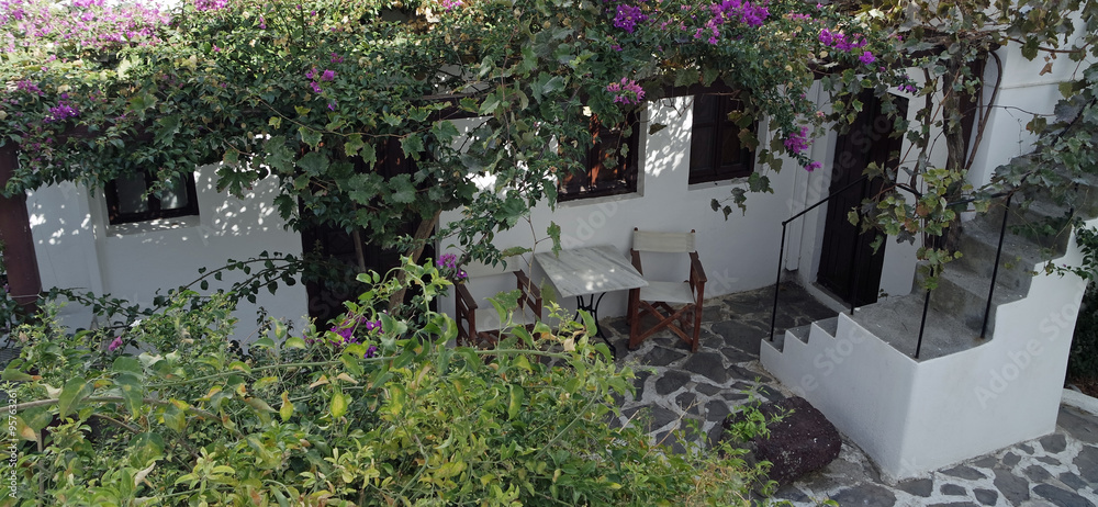 Naklejka premium traditional greece houses in kamari on santorini island