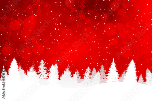 Red Christmas Background with Snowy Hills photo