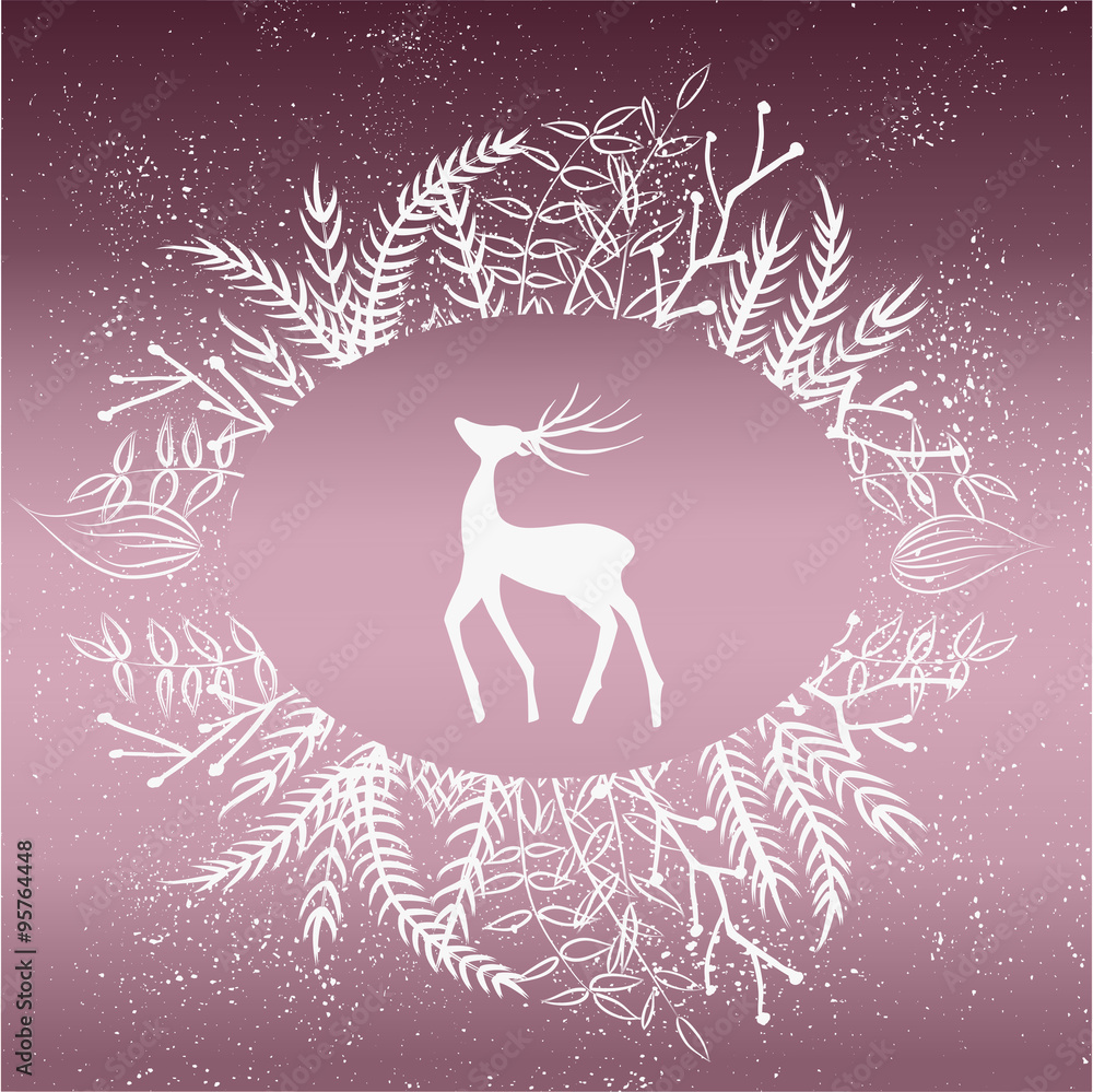 Card with deer in wheath Card with deer in wheath