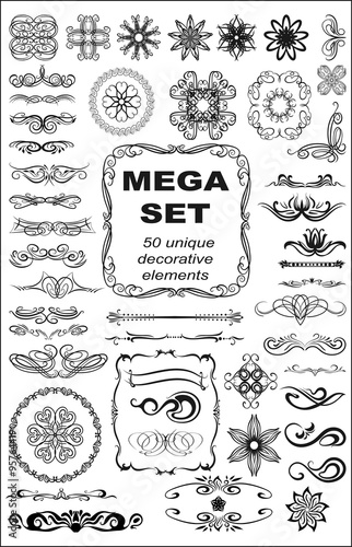various desing elements of lines, frames, mandalas