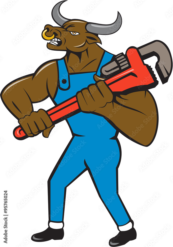 Minotaur Bull Plumber Wrench Isolated Cartoon Minotaur Bull Plumber Wrench Isolated Cartoon