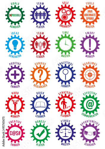 Colored employee best traits vector badges