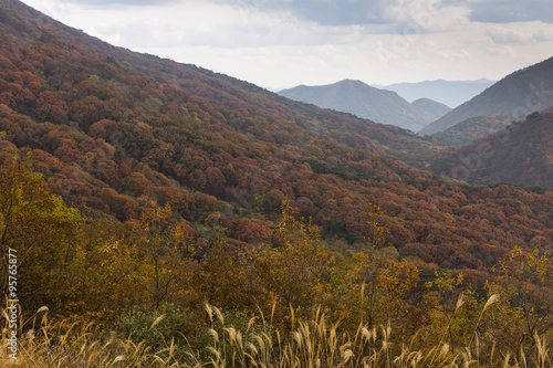 Fuzzy mountains around Gwangju with autumn colours photo