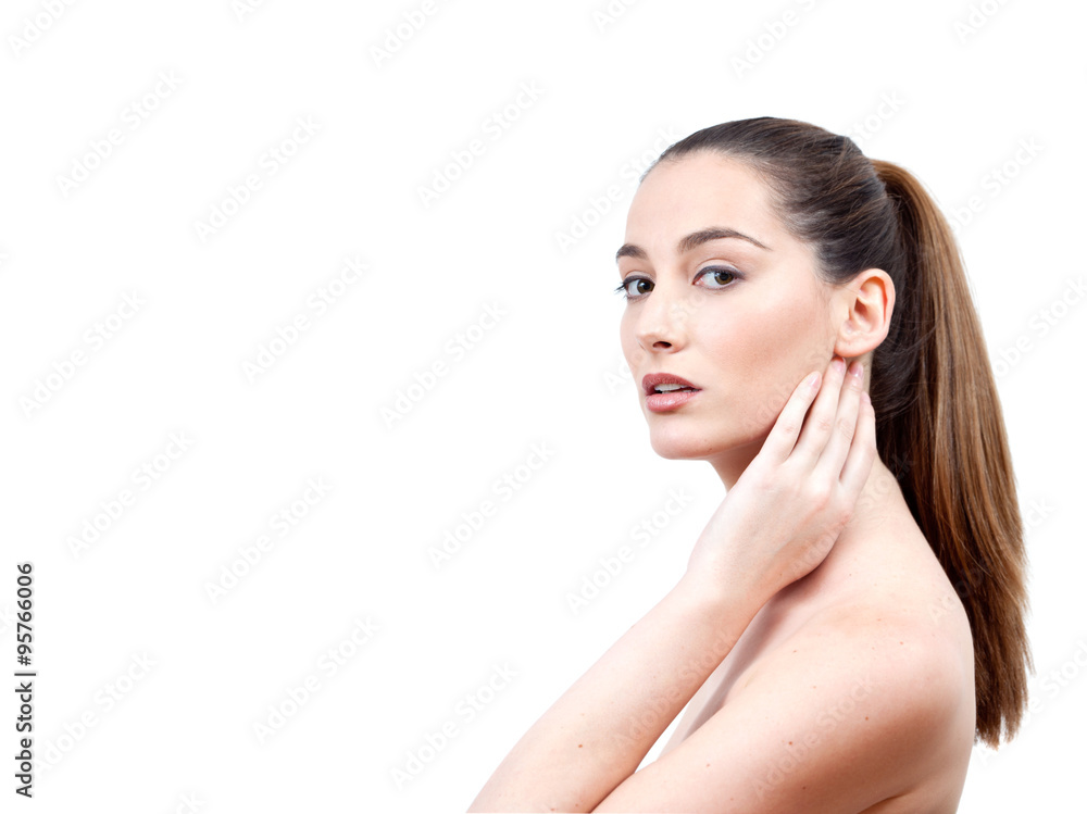 Portrait of Beautiful Young Woman with Long Brown Hair looking a Portrait of Beautiful Young Woman with Long Brown Hair looking a