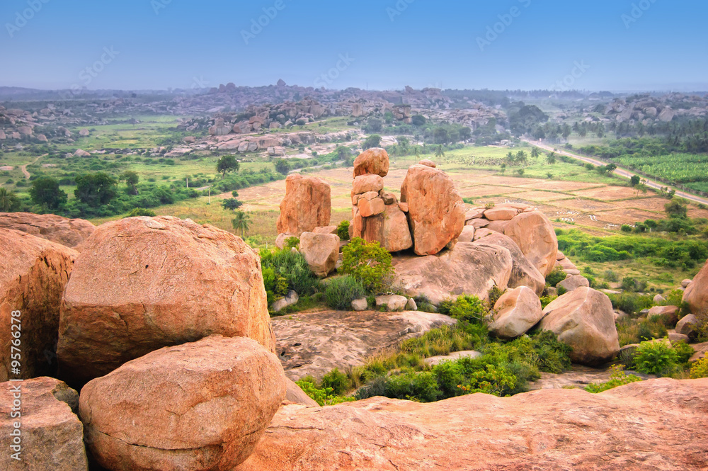 Picturesque view from the Malyavanta Hill in Hampi, Karnataka, India.