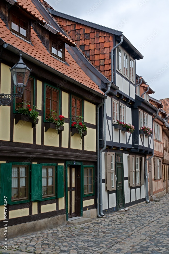 Half-timbered houses in the medieval city Quedlinburg in Germany