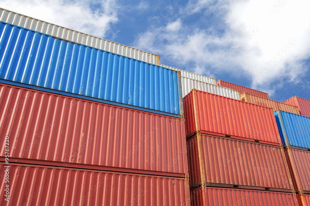 Colorful stack of container shipping at dockyard . Colorful stack of container shipping at dockyard .
