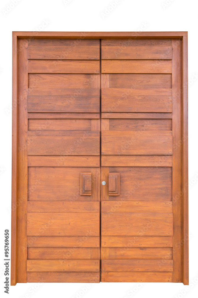 Big teak wooden door in luxury villa isolated on white Big teak wooden door in luxury villa isolated on white