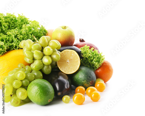 Fresh vegetables and fruits  isolated on white