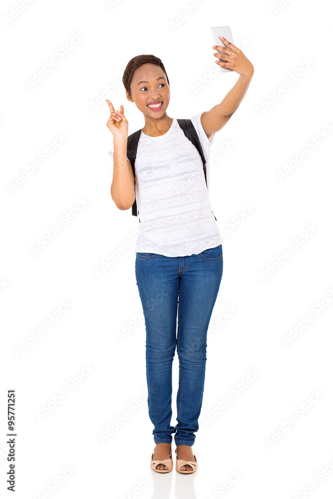 african american college girl taking a self portrait african american college girl taking a self portrait