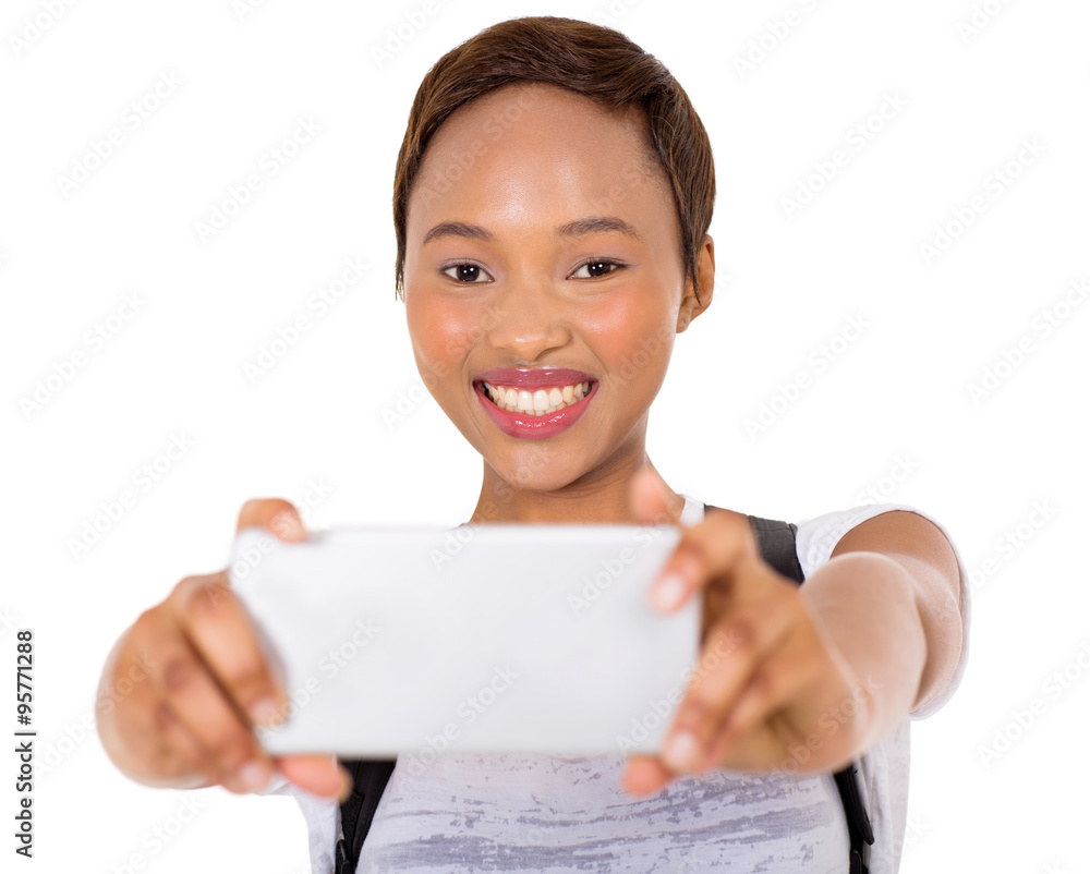 young african college girl taking self portrait young african college girl taking self portrait