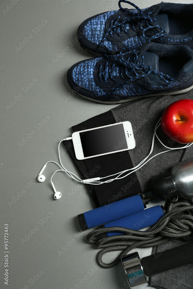 Set for sports on gray background