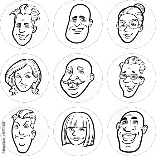 Line drawing of diverse people faces