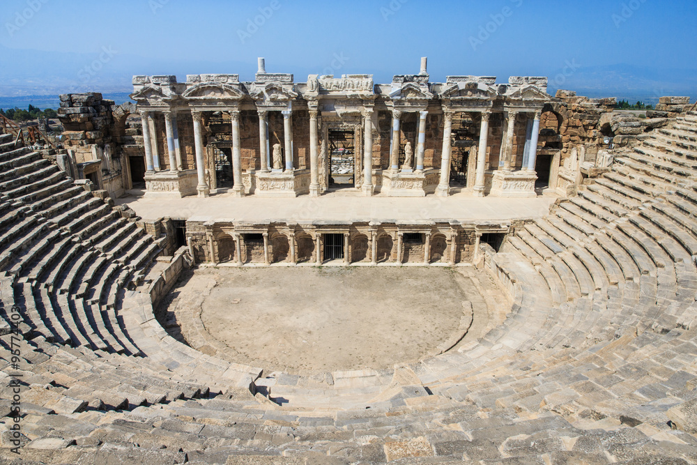 Ancient ruins in Hierapolis, Pamukkale, Turkey.