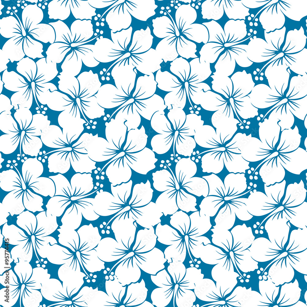 White tropical hibiscus in a seamless pattern White tropical hibiscus in a seamless pattern